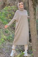 Tesettür giyim VİZON YARASA KOL FİTİLLİ TRİKO TUNİK 1624