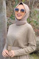 Tesettür giyim VİZON YARASA KOL FİTİLLİ TRİKO TUNİK 1624