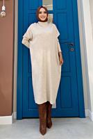 Tesettür giyim BEJ YARASA KOL FİTİLLİ TRİKO TUNİK 1624