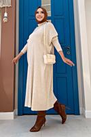 Tesettür giyim BEJ YARASA KOL FİTİLLİ TRİKO TUNİK 1624