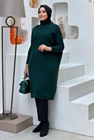 Tesettür giyim YEŞİL YARASA KOL FİTİLLİ TRİKO TUNİK 1624