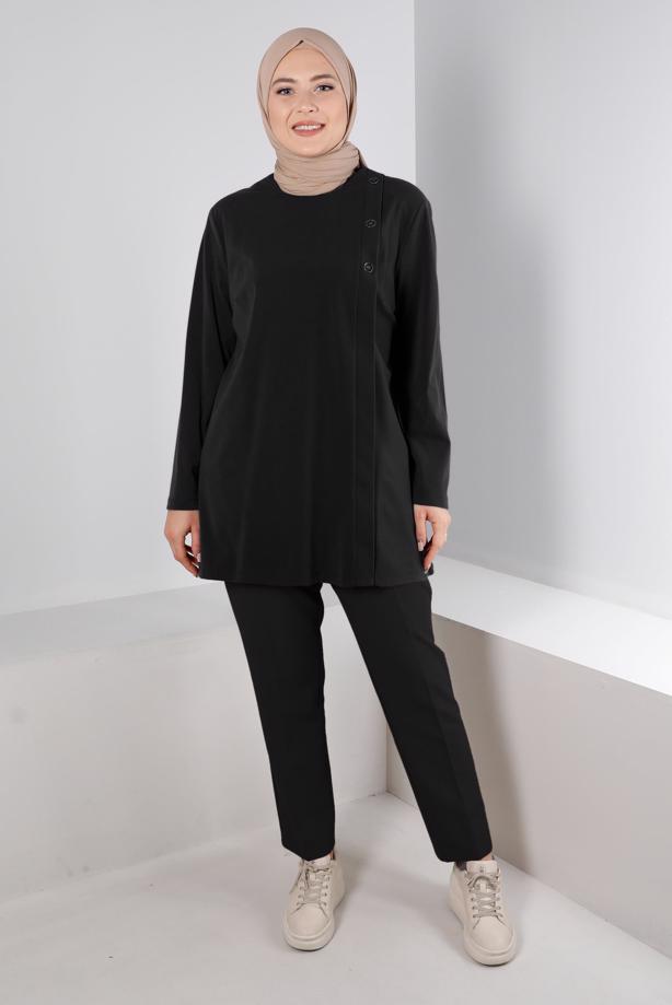 Hijab clothing BLACK ALVINA BUTTON DETAIL TUNIC T 20300 - TRENDTESETTÜR