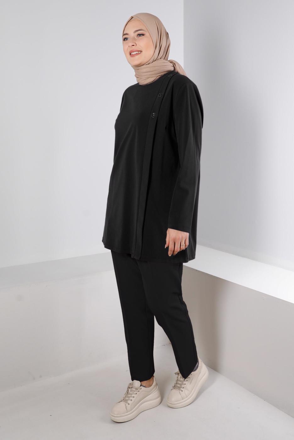 Vêtements hijab NOIR ALVINA TUNIQUE DÉTAIL BOUTONS T 20300