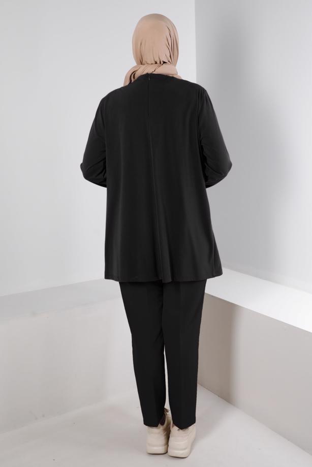 Hijab clothing BLACK ALVINA BUTTON DETAIL TUNIC T 20300 - TRENDTESETTÜR