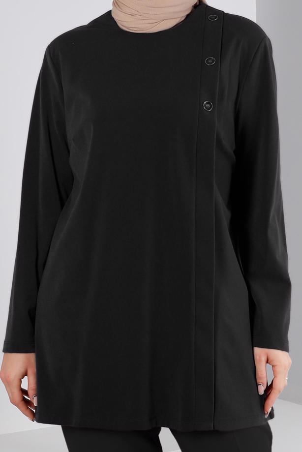Hijab clothing BLACK ALVINA BUTTON DETAIL TUNIC T 20300 - TRENDTESETTÜR