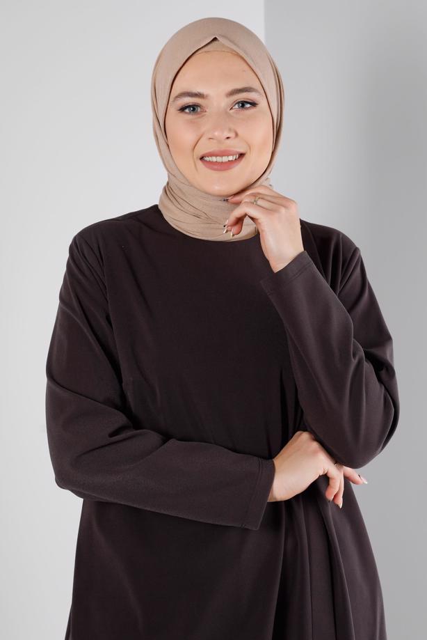 Hijab clothing BROWN ALVINA BUTTON DETAIL TUNIC T 20300 - TRENDTESETTÜR