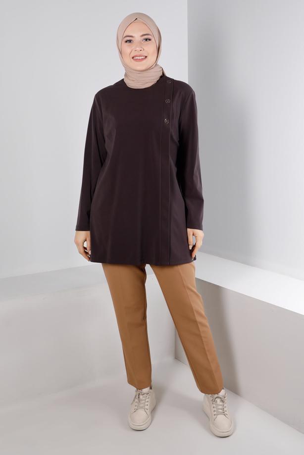 Hijab clothing BROWN ALVINA BUTTON DETAIL TUNIC T 20300 - TRENDTESETTÜR
