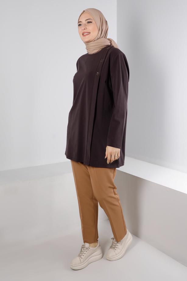 Hijab clothing BROWN ALVINA BUTTON DETAIL TUNIC T 20300 - TRENDTESETTÜR