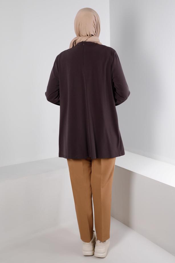 Hijab clothing BROWN ALVINA BUTTON DETAIL TUNIC T 20300 - TRENDTESETTÜR
