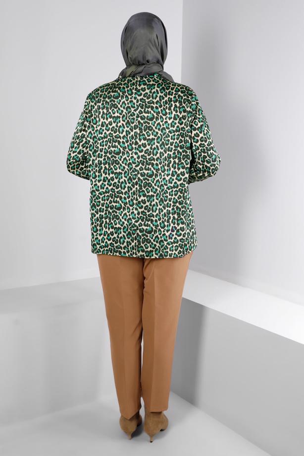Hijab clothing GREEN ALVINA LEOPARD PATTERN SATIN TUNIC T 20308 - TRENDTESETTÜR