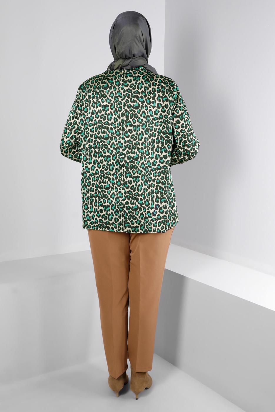 Vêtements hijab VERT ALVINA TUNIQUE EN SATIN MOTIF LÉOPARD T 20308