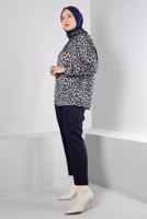 Vêtements hijab BLEU MARINE ALVINA TUNIQUE EN SATIN MOTIF LÉOPARD T 20308