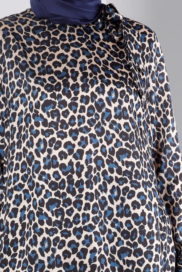 Hijab clothing NAVY BLUE ALVINA LEOPARD PATTERN SATIN TUNIC T 20308 - TRENDTESETTÜR