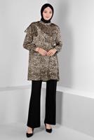 Tesettür giyim KAHVE ALVİNA LEOPAR DESENLİ SATEN TUNİK T 20309