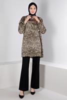 Tesettür giyim KAHVE ALVİNA LEOPAR DESENLİ SATEN TUNİK T 20309