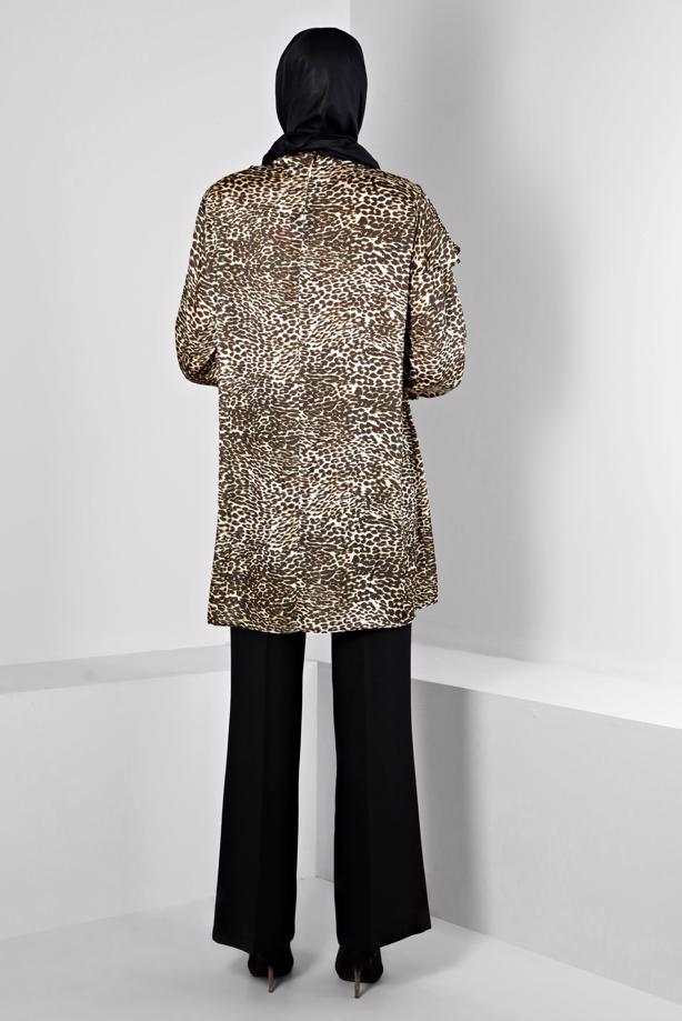 Hijab clothing BROWN ALVINA LEOPARD PATTERNED SATIN TUNIC T 20309 - TRENDTESETTÜR