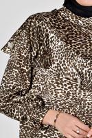 Tesettür giyim KAHVE ALVİNA LEOPAR DESENLİ SATEN TUNİK T 20309