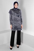 Vêtements hijab BLEU MARINE ALVINA TUNIQUE EN SATIN À MOTIF LÉOPARD T 20309