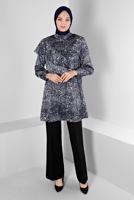 Vêtements hijab BLEU MARINE ALVINA TUNIQUE EN SATIN À MOTIF LÉOPARD T 20309