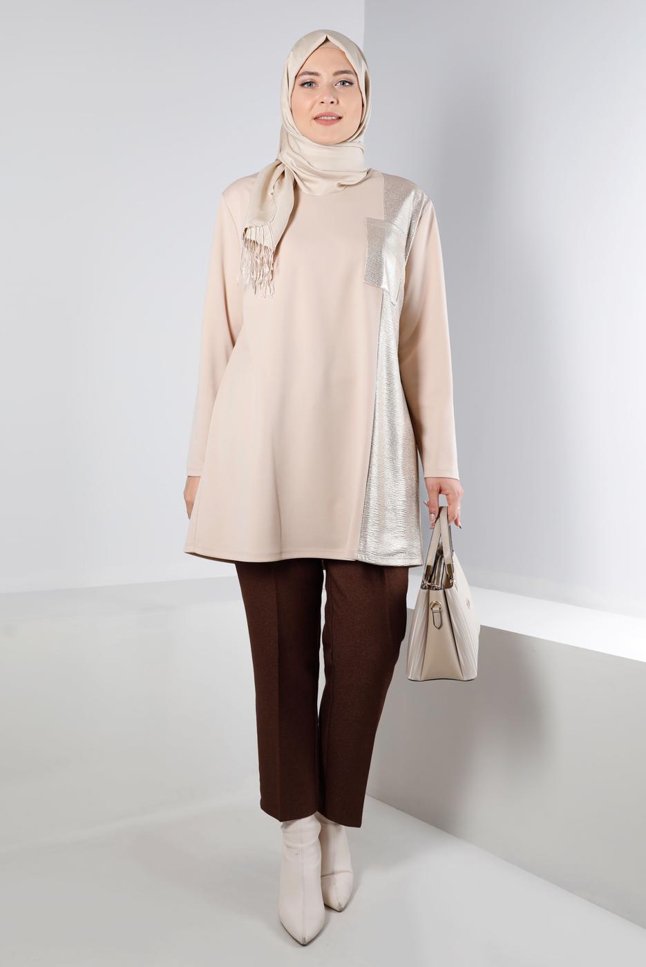 Vêtements hijab BEIGE TUNIQUE ALVINA AVEC DÉTAIL DE POCHE T 20329