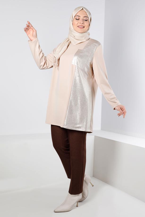 Hijab clothing BEIGE ALVINA TUNIC WITH POCKET DETAIL T 20329 - TRENDTESETTÜR