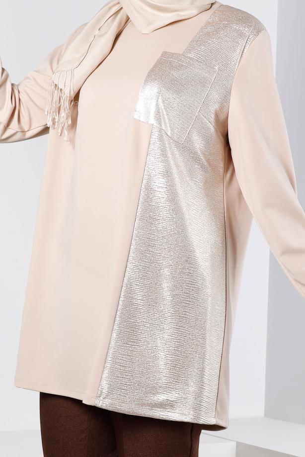 Hijab clothing BEIGE ALVINA TUNIC WITH POCKET DETAIL T 20329 - TRENDTESETTÜR