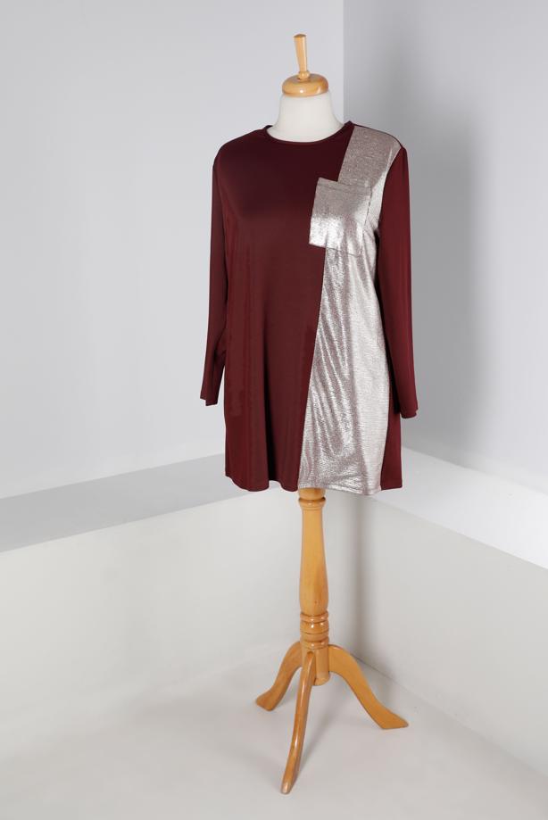 Hijab clothing CLARET RED ALVINA TUNIC WITH POCKET DETAIL T 20329 - TRENDTESETTÜR