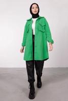 Tesettür giyim YEŞİL DÜĞMELİ CEPLİ TUNİK 2385 