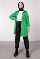 Tesettür giyim YEŞİL DÜĞMELİ CEPLİ TUNİK 2385 