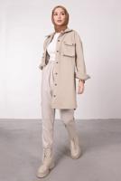 Tesettür giyim BEJ DÜĞMELİ CEPLİ TUNİK 2385 