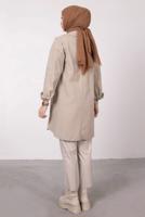 Tesettür giyim BEJ DÜĞMELİ CEPLİ TUNİK 2385 
