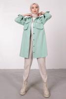 Tesettür giyim YEŞİL DÜĞMELİ CEPLİ TUNİK 2385 