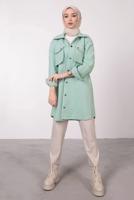 Tesettür giyim YEŞİL DÜĞMELİ CEPLİ TUNİK 2385 