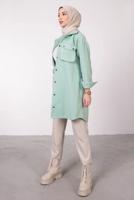 Tesettür giyim YEŞİL DÜĞMELİ CEPLİ TUNİK 2385 