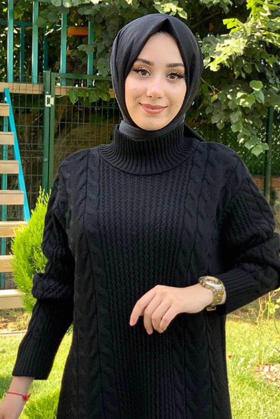 Tesettür giyim SİYAH BOĞAZLI TRİKO TUNİK T 31112 