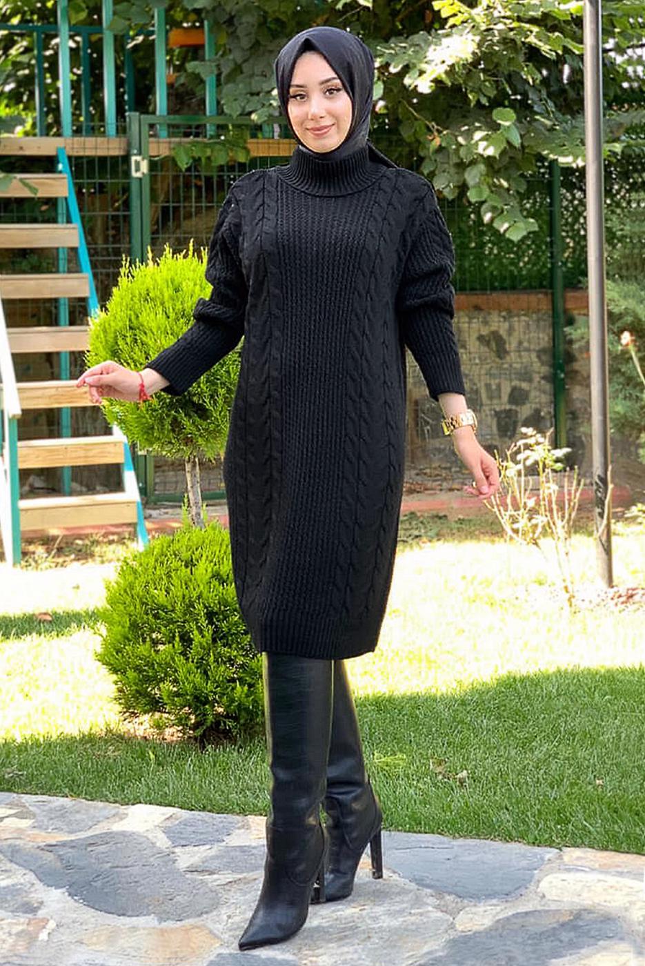 Tesettür giyim SİYAH BOĞAZLI TRİKO TUNİK T 31112 