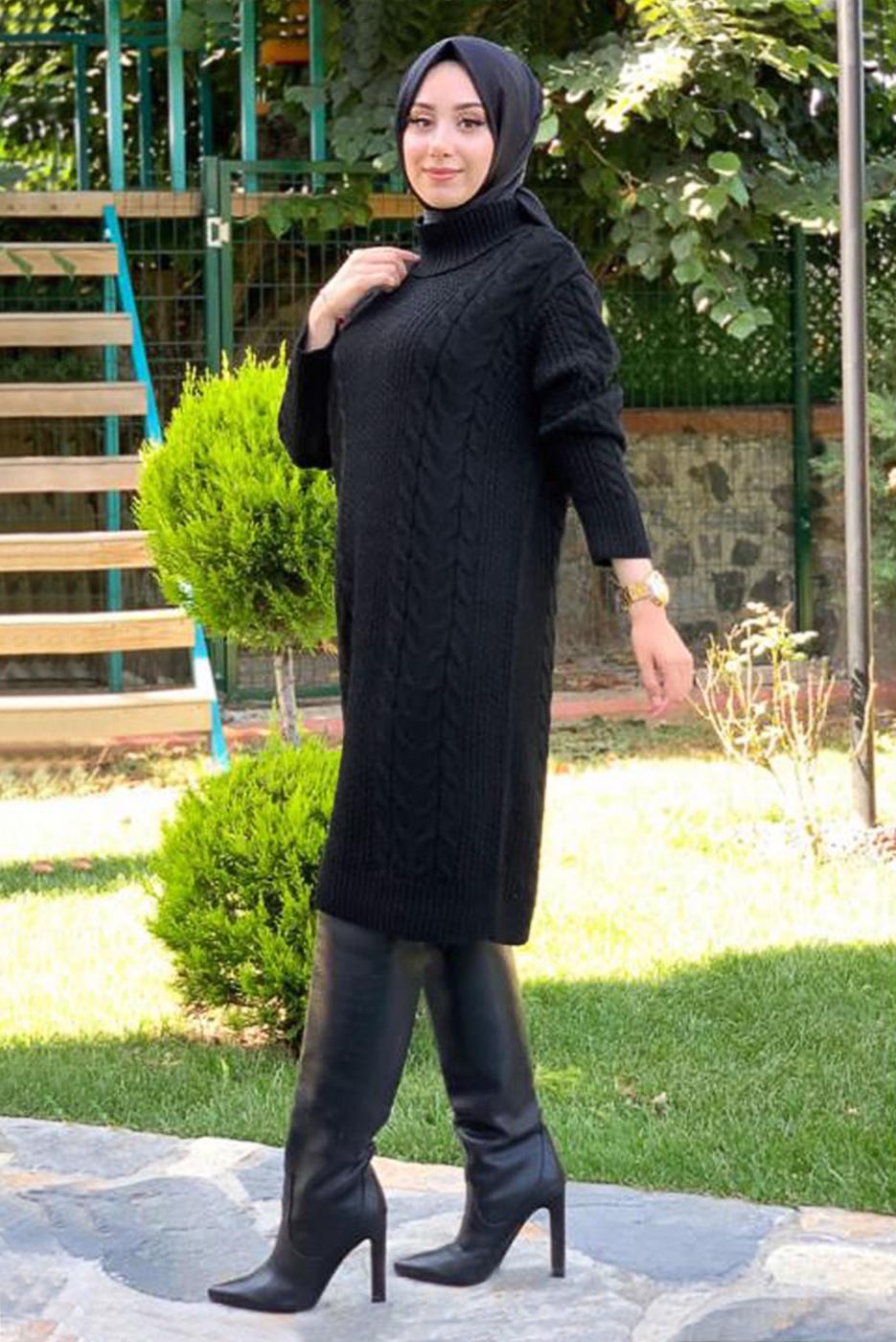 Tesettür giyim SİYAH BOĞAZLI TRİKO TUNİK T 31112 