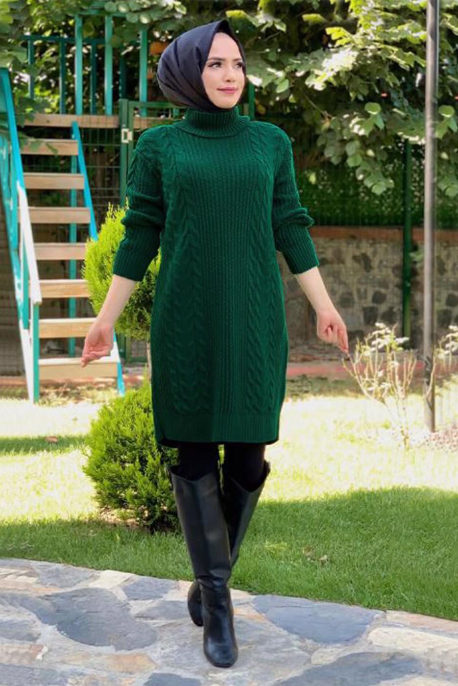 Tesettür giyim YEŞİL BOĞAZLI TRİKO TUNİK T 31112 