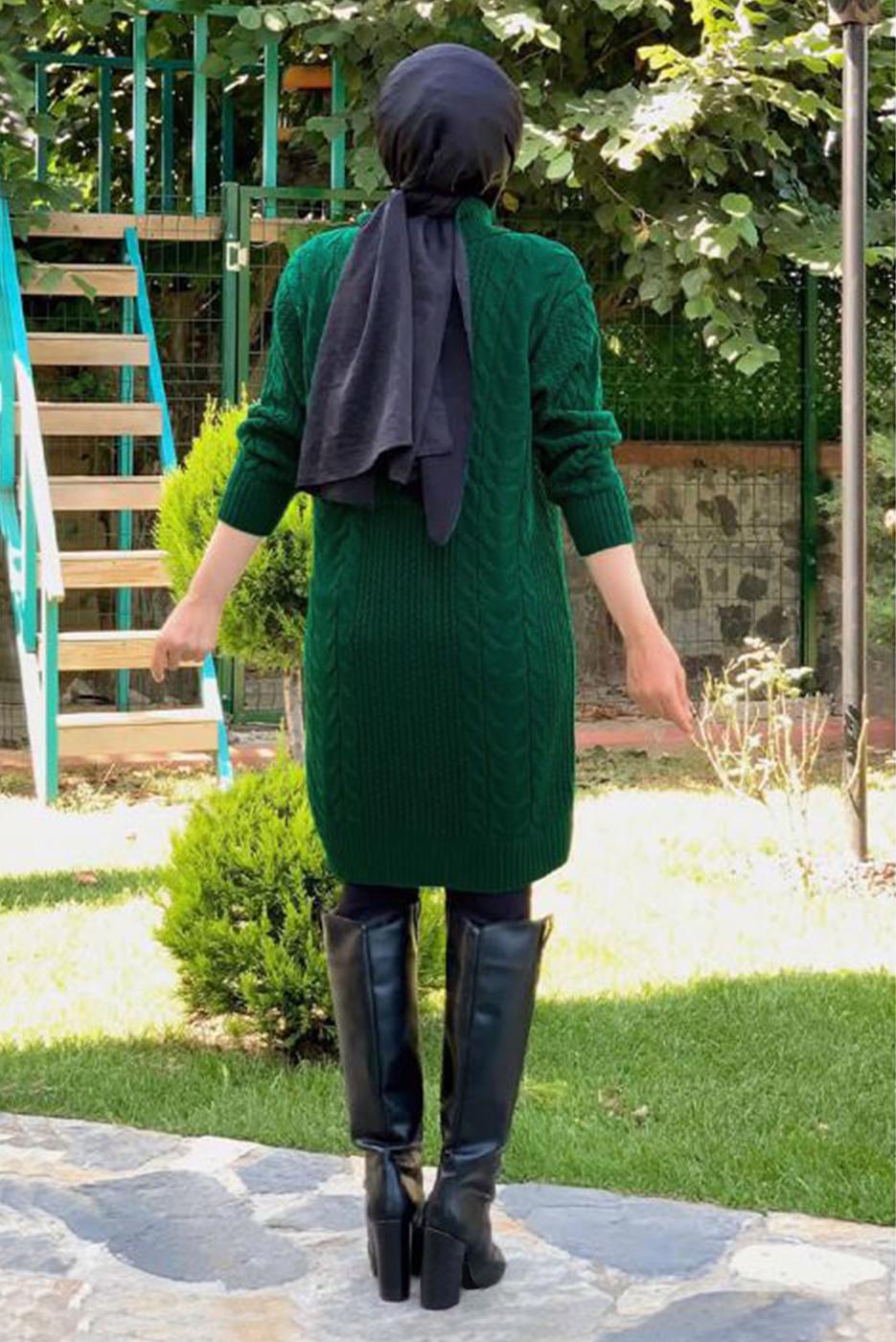 Tesettür giyim YEŞİL BOĞAZLI TRİKO TUNİK T 31112 