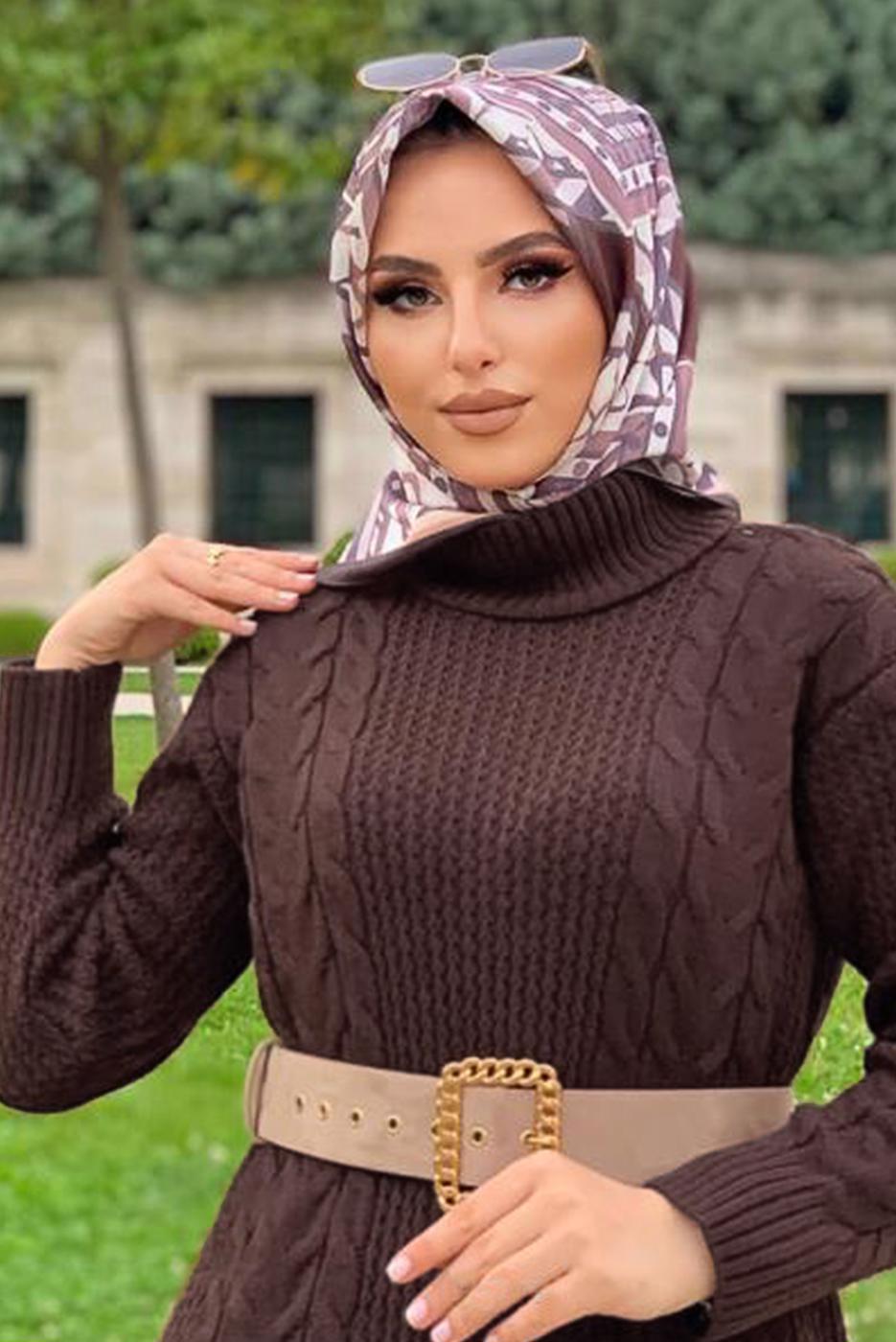 Tesettür giyim KAHVE BOĞAZLI TRİKO TUNİK T 31112 