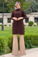 Tesettür giyim KAHVE BOĞAZLI TRİKO TUNİK T 31112 