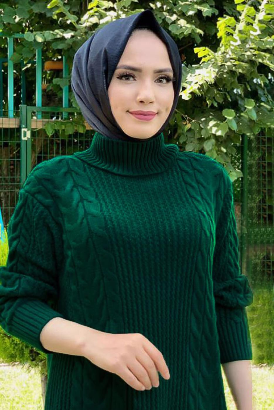 Tesettür giyim YEŞİL BOĞAZLI TRİKO TUNİK T 31112 