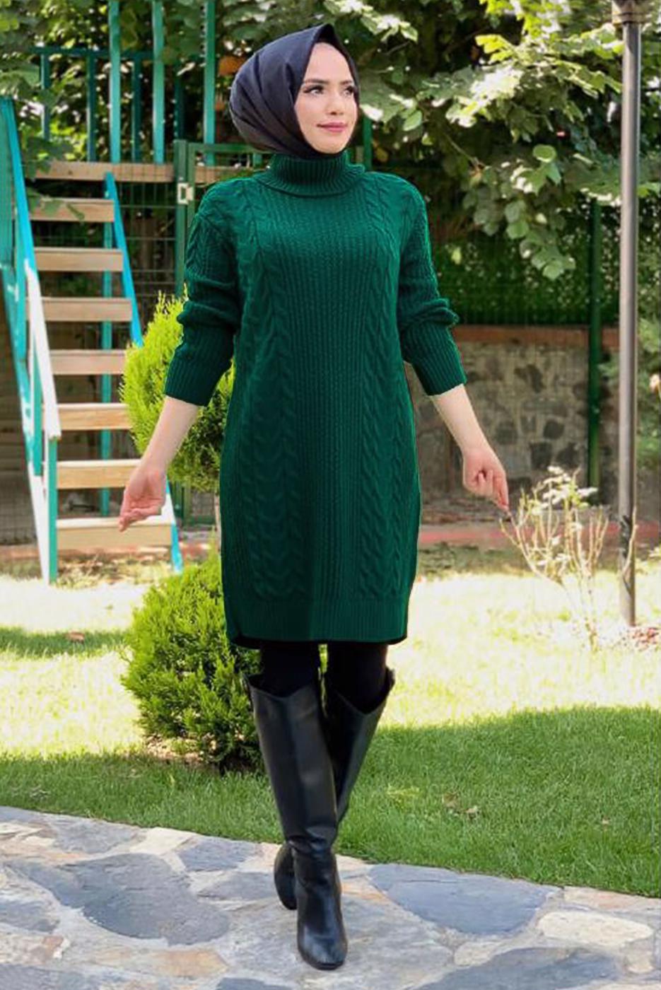 Tesettür giyim YEŞİL BOĞAZLI TRİKO TUNİK T 31112 