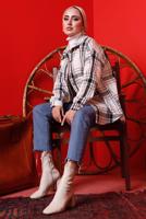 Tesettür giyim KREM EKOSE DÜĞMELİ TÜVİT TUNİK 3682 