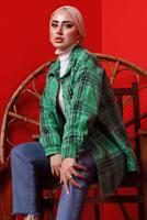 Tesettür giyim YEŞİL EKOSE DÜĞMELİ TÜVİT TUNİK 3682 