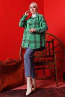 Tesettür giyim YEŞİL EKOSE DÜĞMELİ TÜVİT TUNİK 3682 