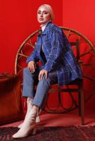 Tesettür giyim LACİVERT EKOSE DÜĞMELİ TÜVİT TUNİK 3682 