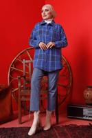 Tesettür giyim LACİVERT EKOSE DÜĞMELİ TÜVİT TUNİK 3682 