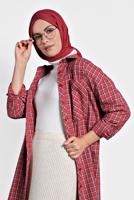 Tesettür giyim KIRMIZI ALVİNA PAMUKLU KARE DESENLİ TUNİK 40172 