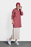 Tesettür giyim KIRMIZI ALVİNA PAMUKLU KARE DESENLİ TUNİK 40172 
